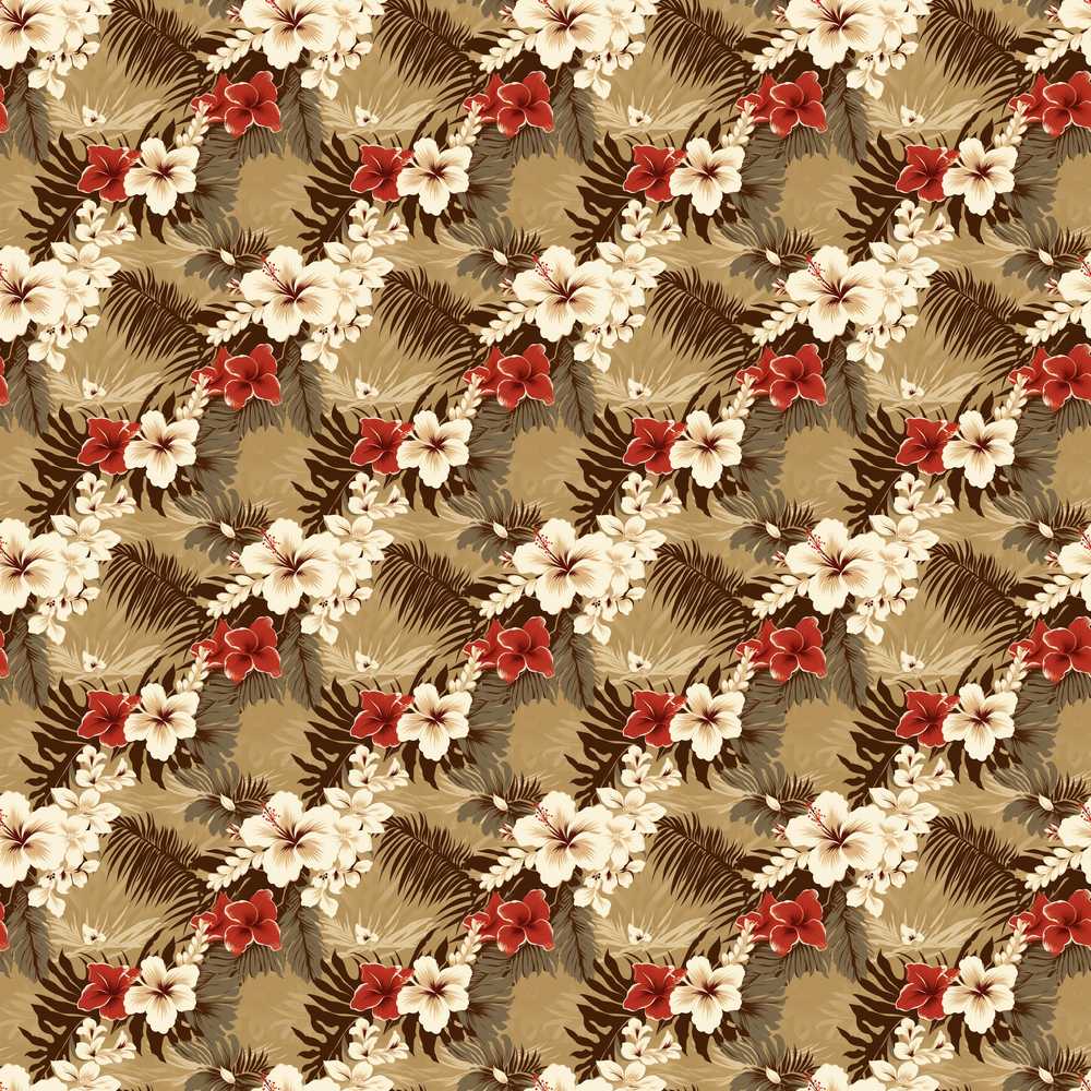 Vintage Beige Red Hibiscus Tropical Floral Wildflower Pattern Botanical
