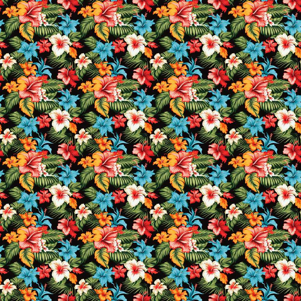 Tropical Hibiscus Floral Leaves Art Wildflower Pattern Botanical