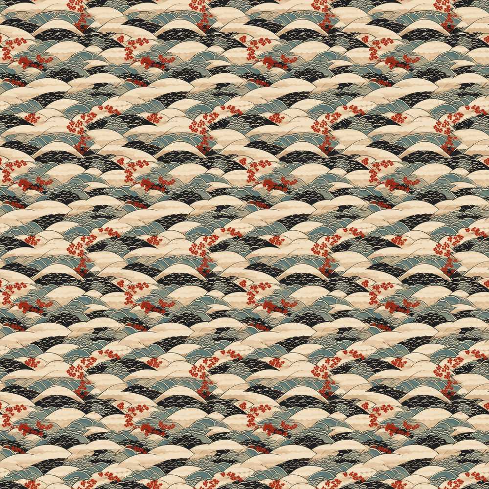 Japanese Wave Hills Sakura Blossom Art Wildflower Pattern Botanical