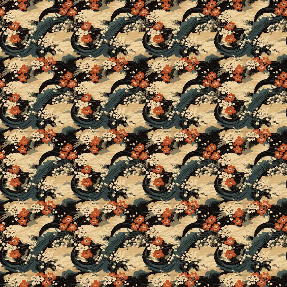 Vintage Floral Waves Oriental Garden Wildflower Pattern Botanical