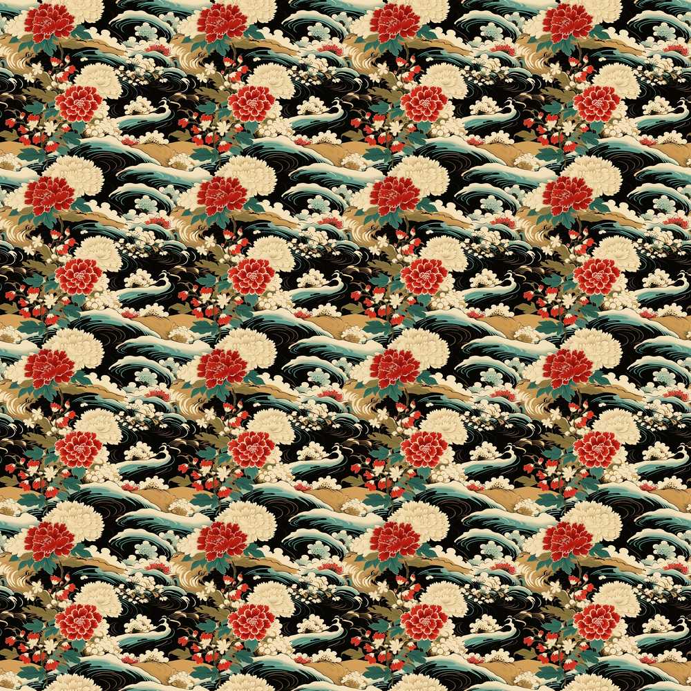 Chrysanthemum Floral Waves Vintage Style Wildflower Pattern Botanical