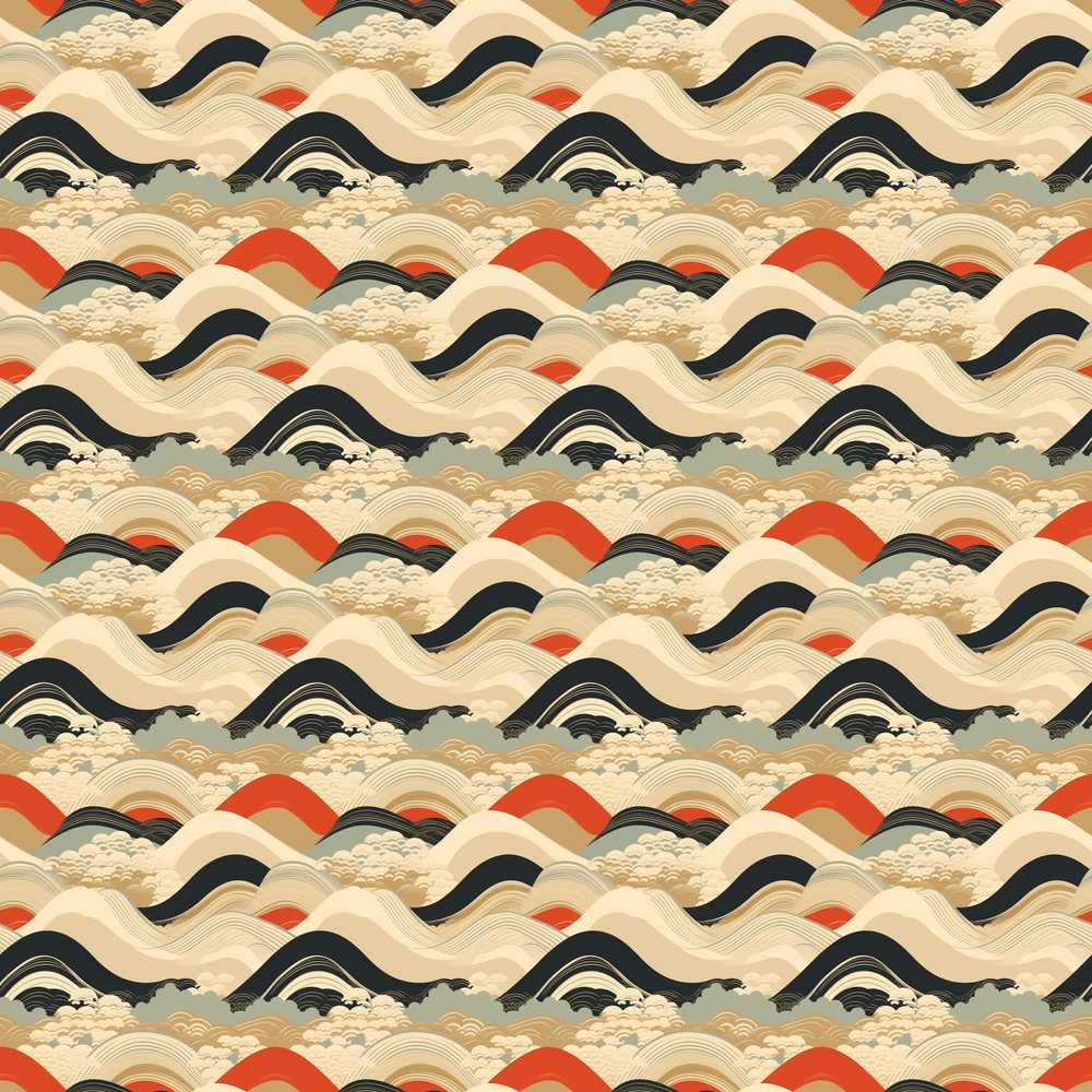 Abstract Japanese Layered Waves Earth Tone Cosmic Illustration