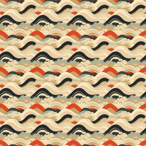 Abstract Japanese Layered Waves Earth Tone Cosmic Illustration