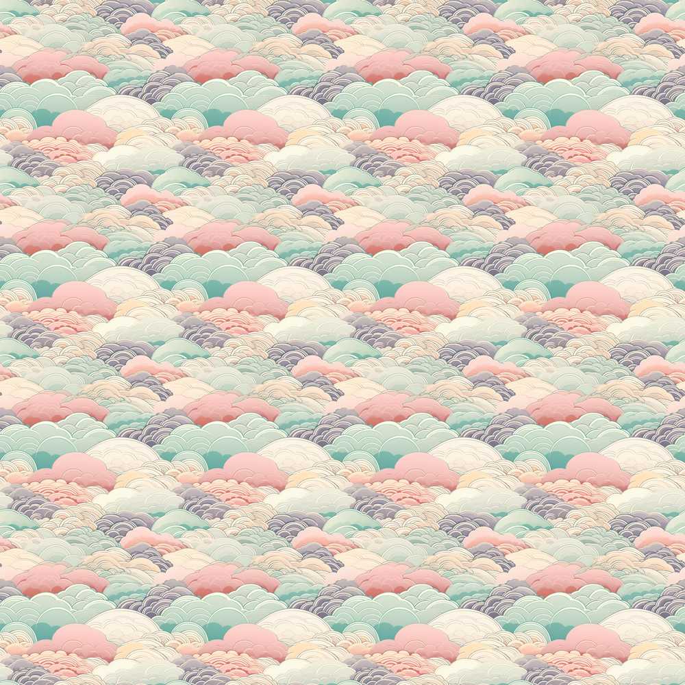 Soft Pastel Cloud Waves Japanese Style Decorative Repeat
