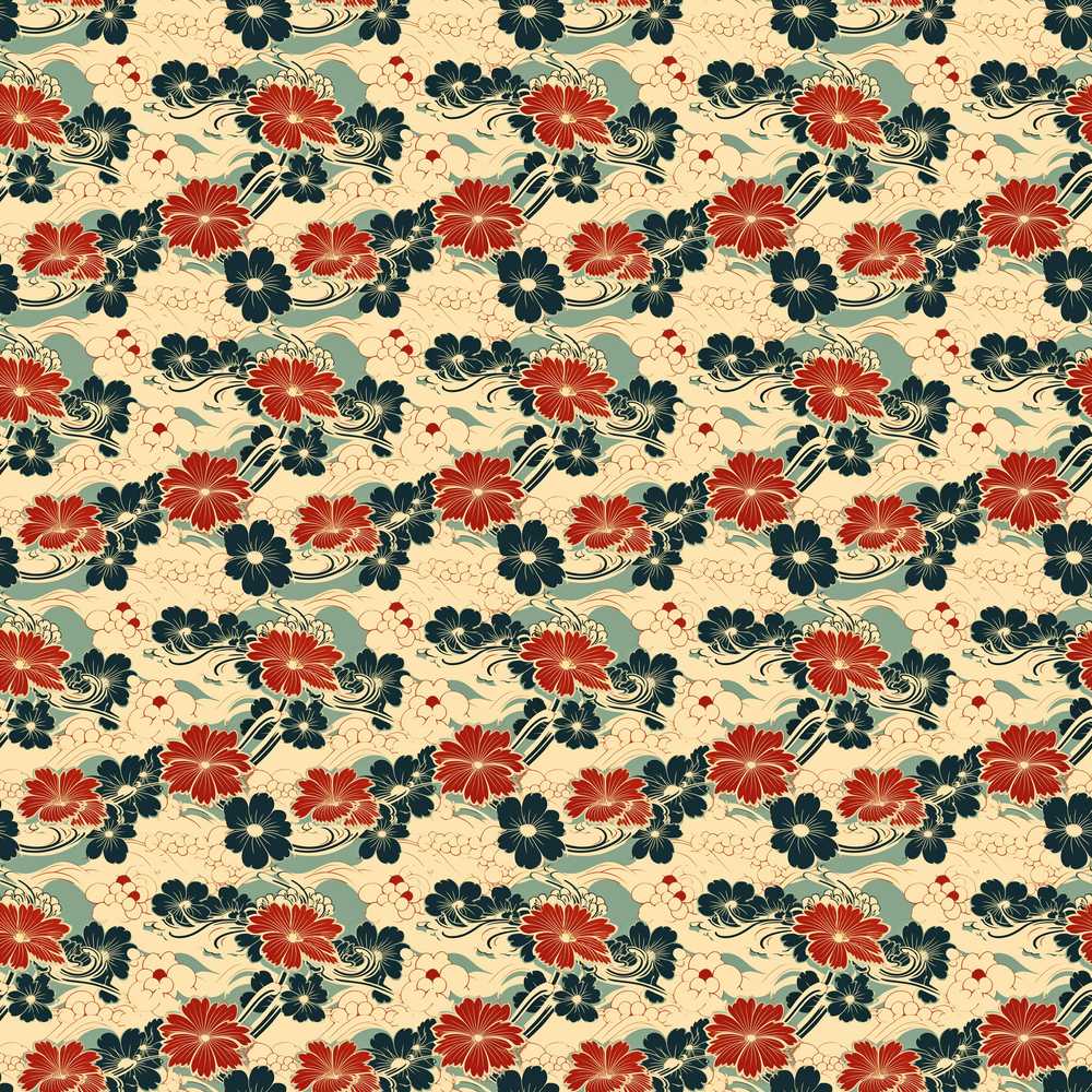 Vintage Floral Japanese Blossom Pattern Wildflower Botanical