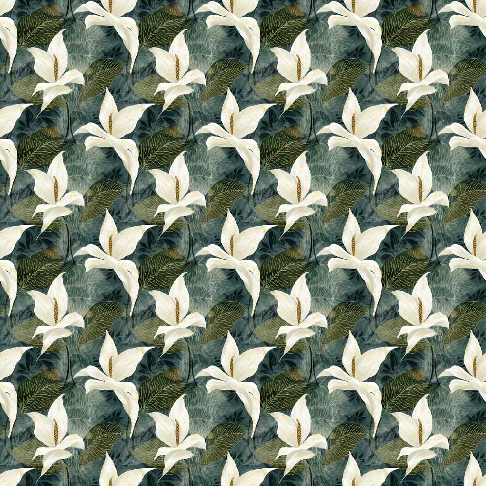 Elegant White Lily Floral Dark Leaves Wildflower Pattern Botanical