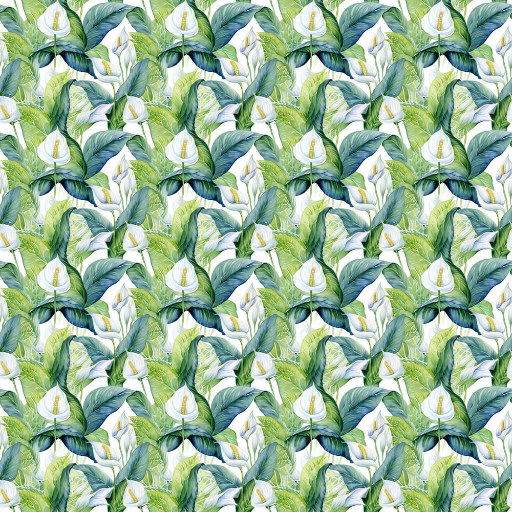Fresh Green Lily Leaves Botanical Wildflower Pattern