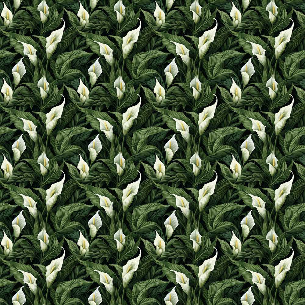 Dense Botanical Peace Lily Dark Foliage Wildflower Pattern