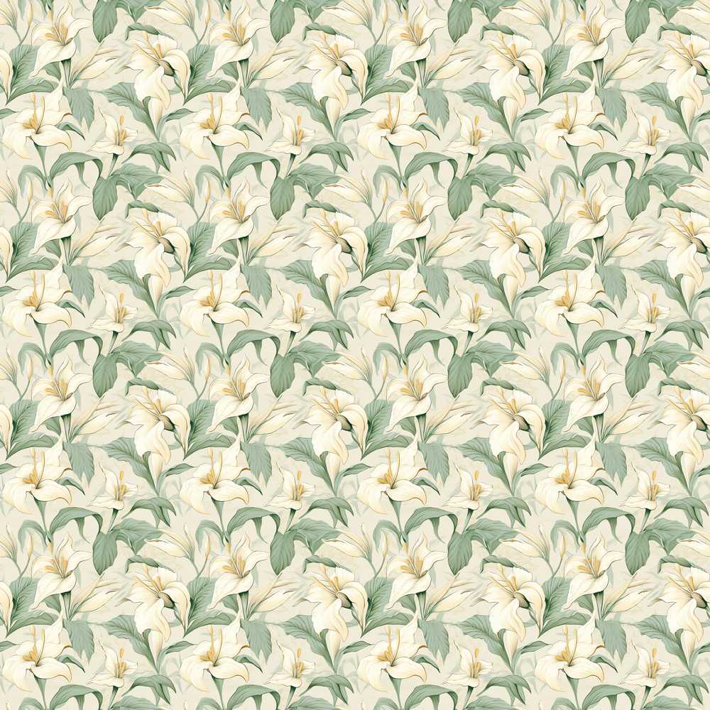 Soft Cream Lily Floral Vintage Wildflower Pattern Botanical