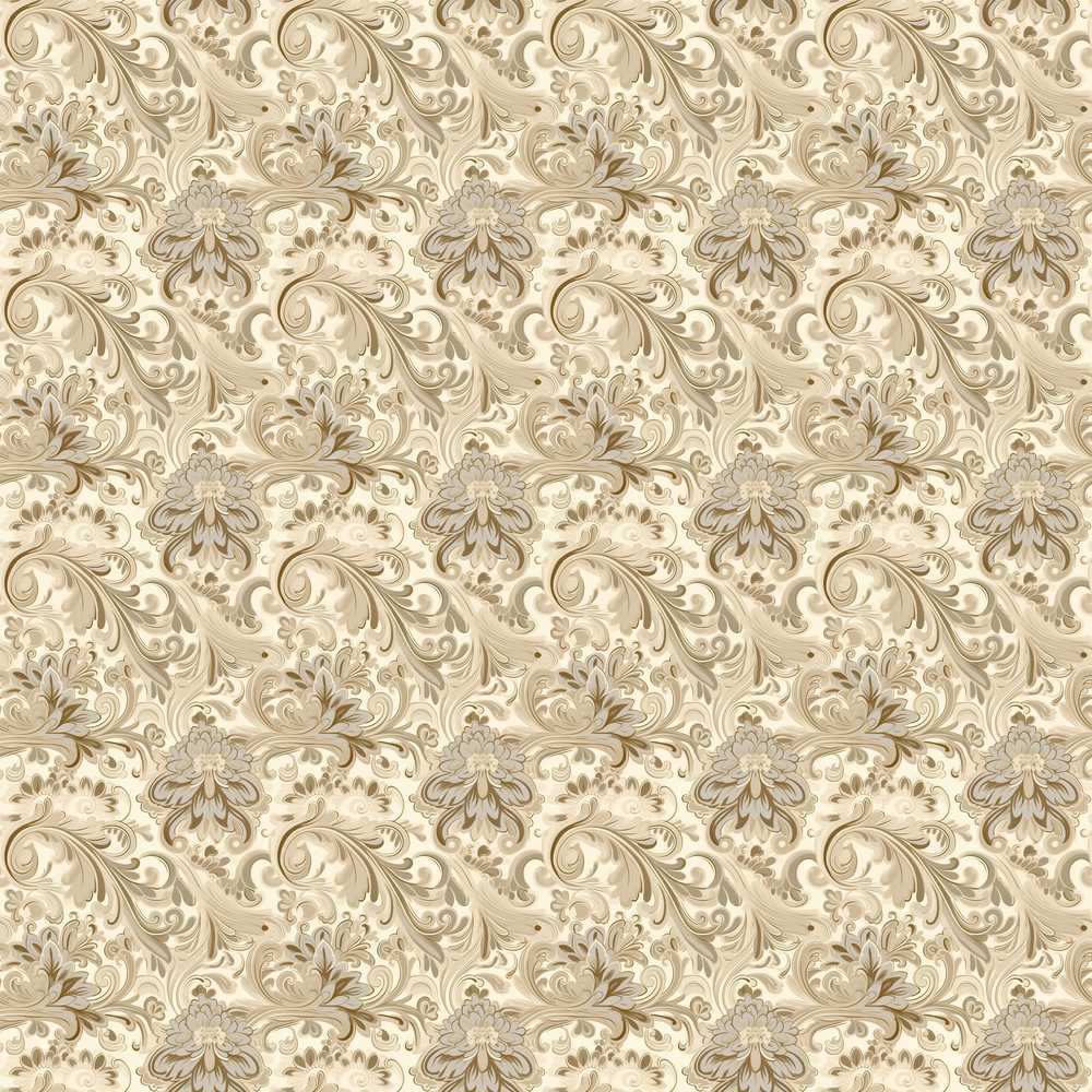 Elegant Beige Floral Damask Scroll Wildflower Pattern Botanical