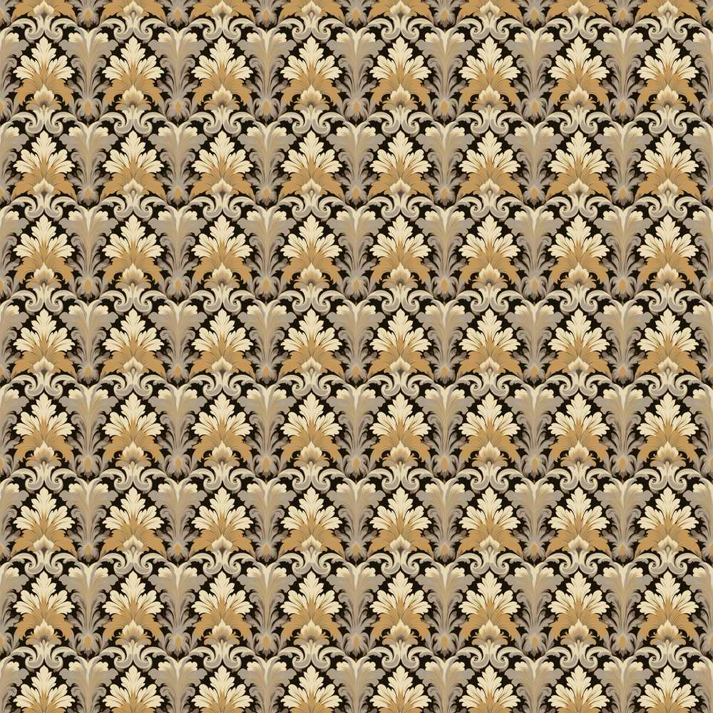 Luxury Gold Leaf Damask on Black Background Wildflower Pattern