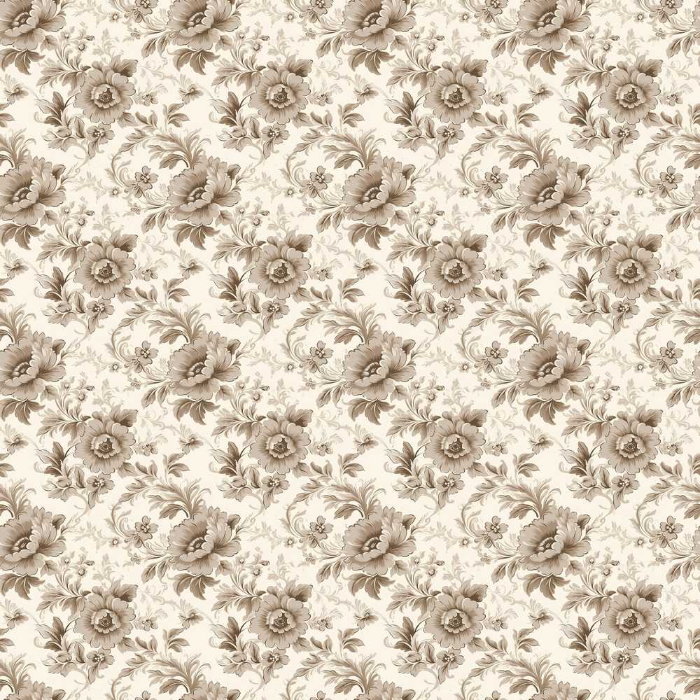 Vintage Neutral Rose Floral Garden Wildflower Pattern Botanical