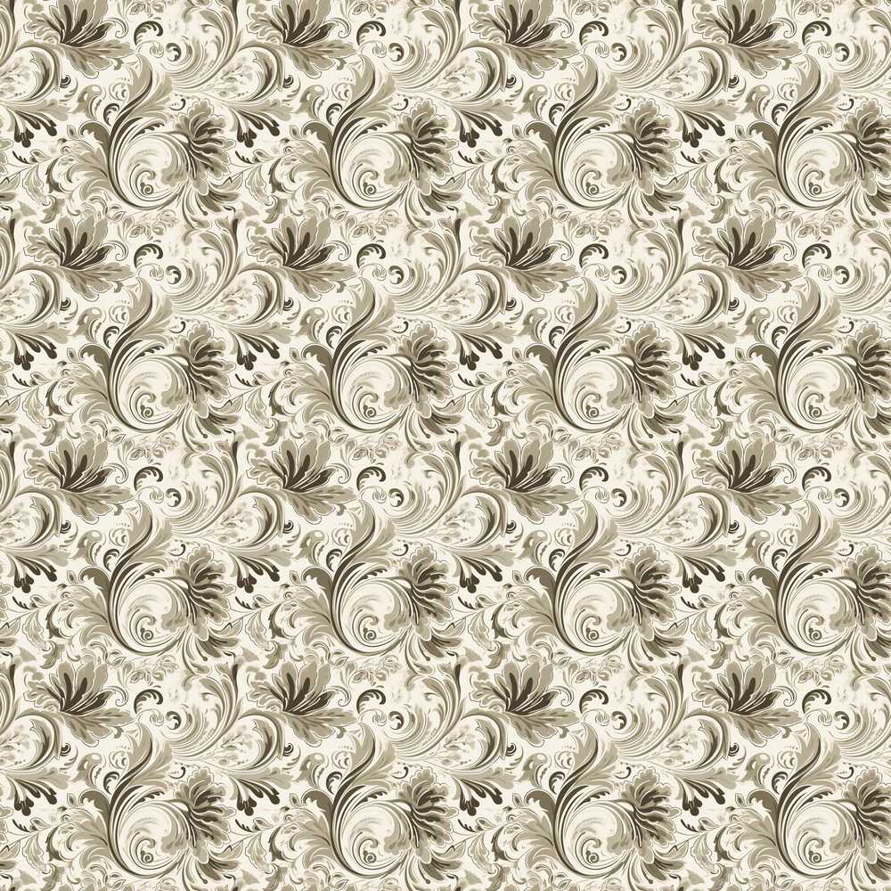 Ornate Taupe Floral Scroll Vintage Wildflower Pattern Botanical
