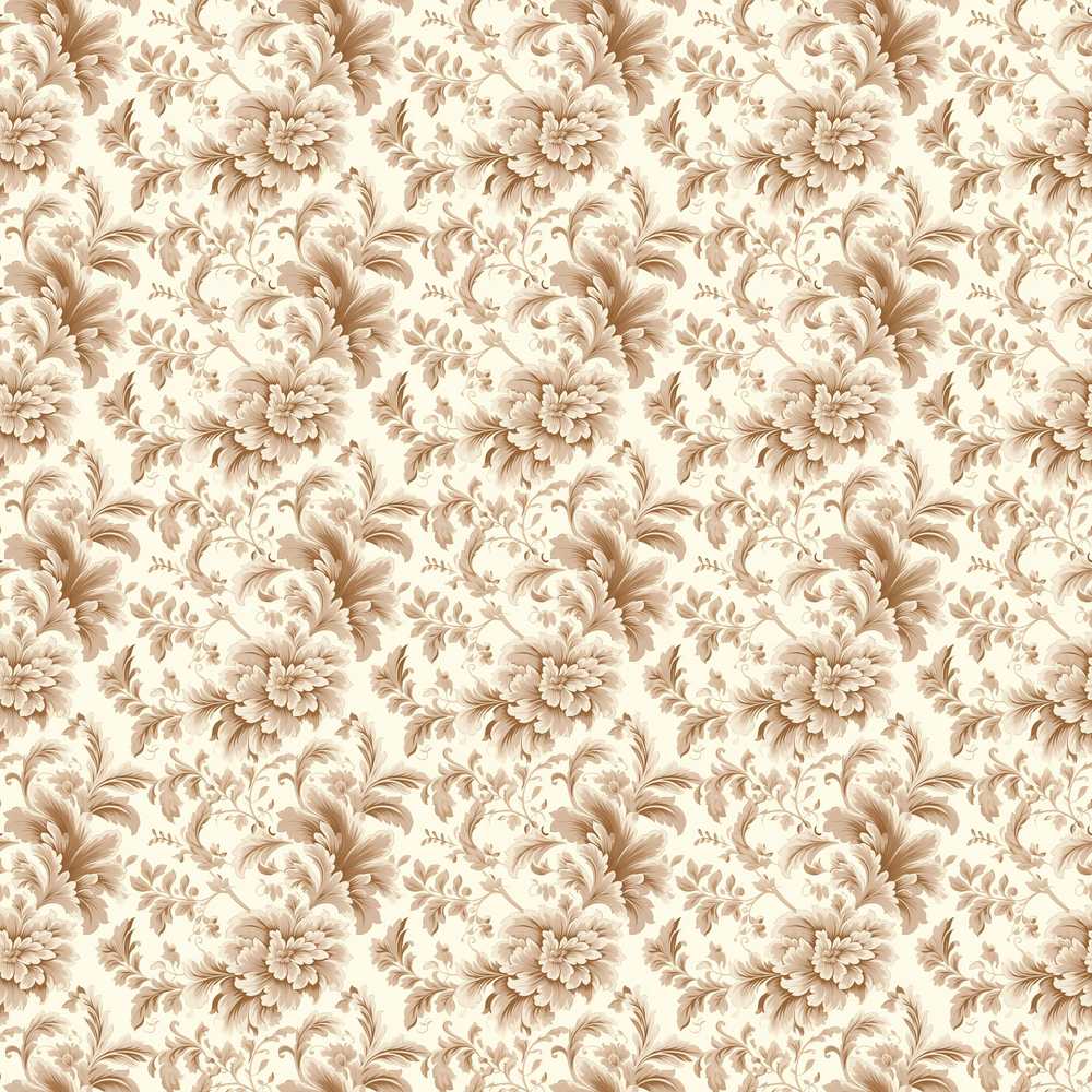 Vintage Cream Floral Damask Scroll Wildflower Pattern Botanical
