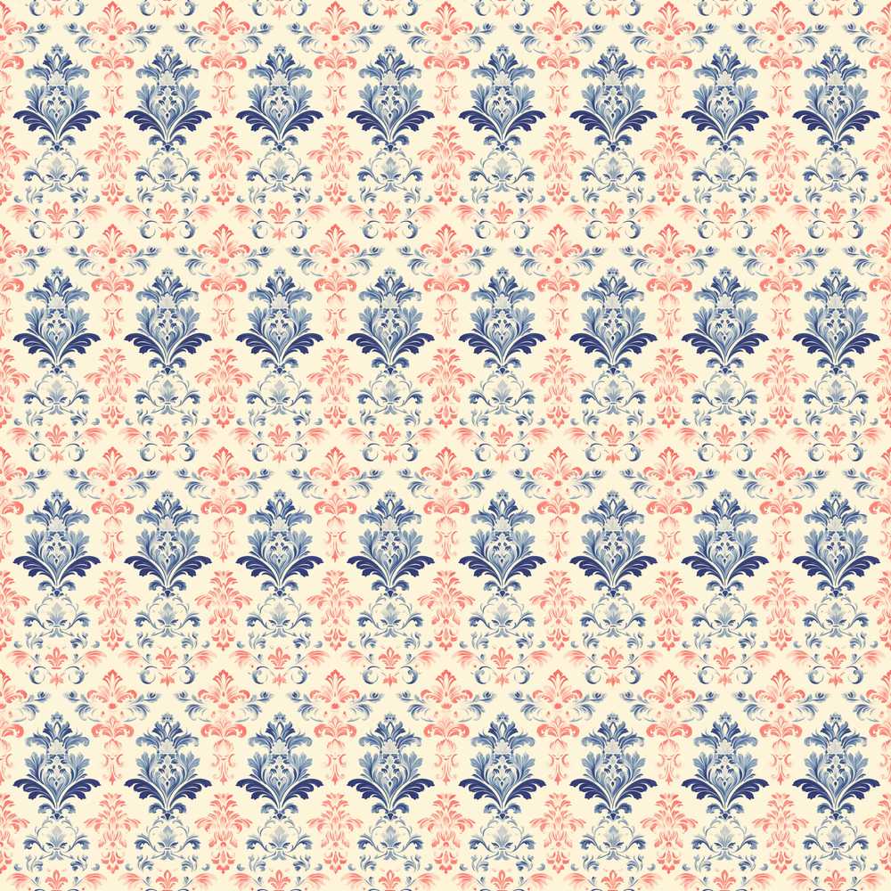 Classic Blue Red Damask Vintage Floral Wildflower Pattern Botanical