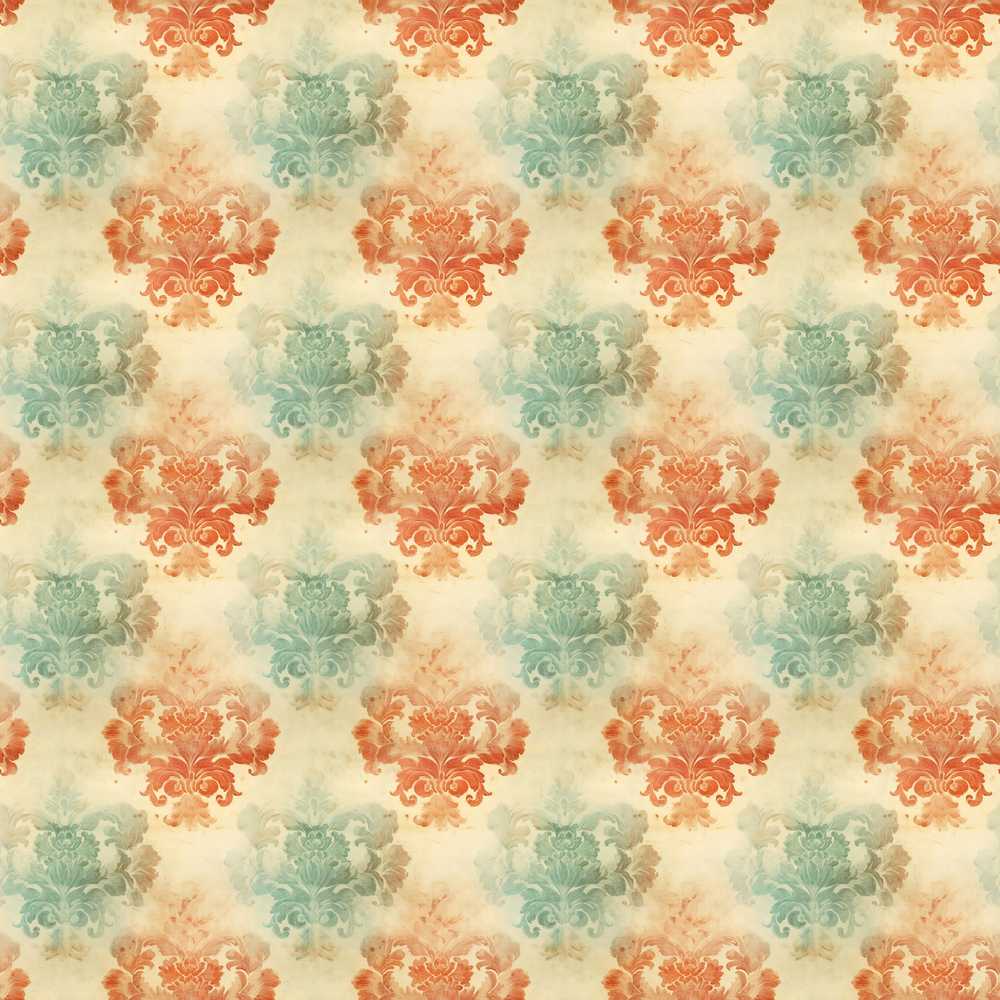 Soft Coral Mint Watercolor Damask Vintage Coastal Illustration