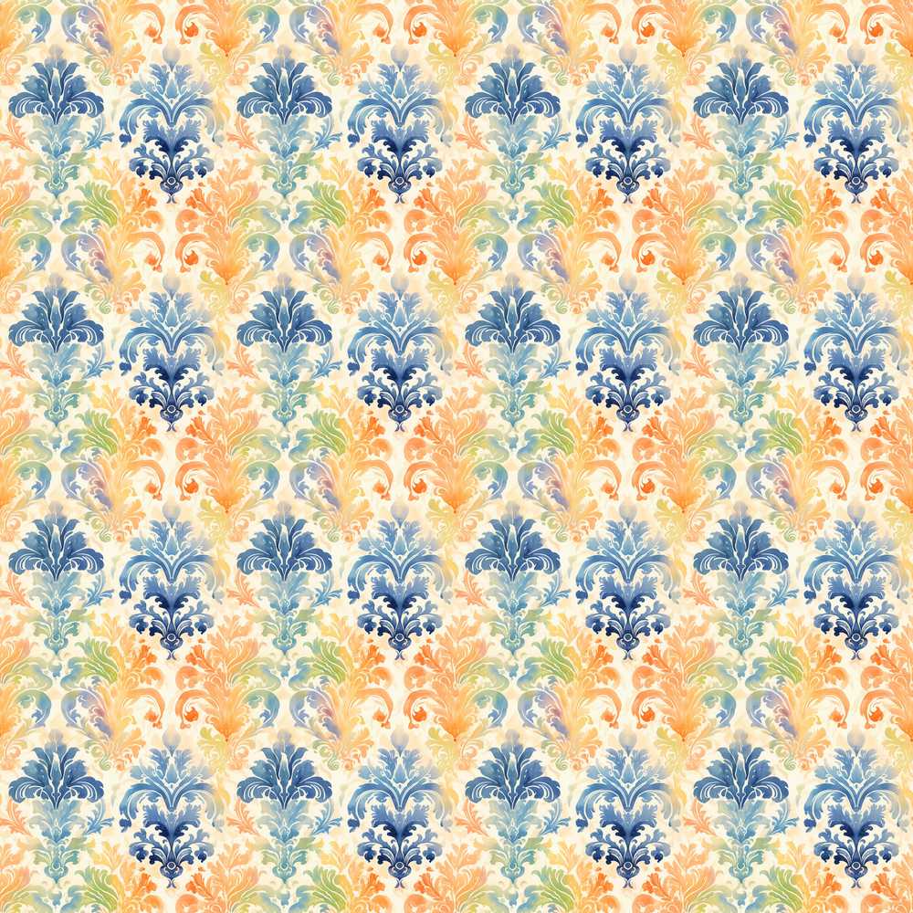 Vibrant Multicolor Ornate Damask Artistic Decorative Repeat Pattern