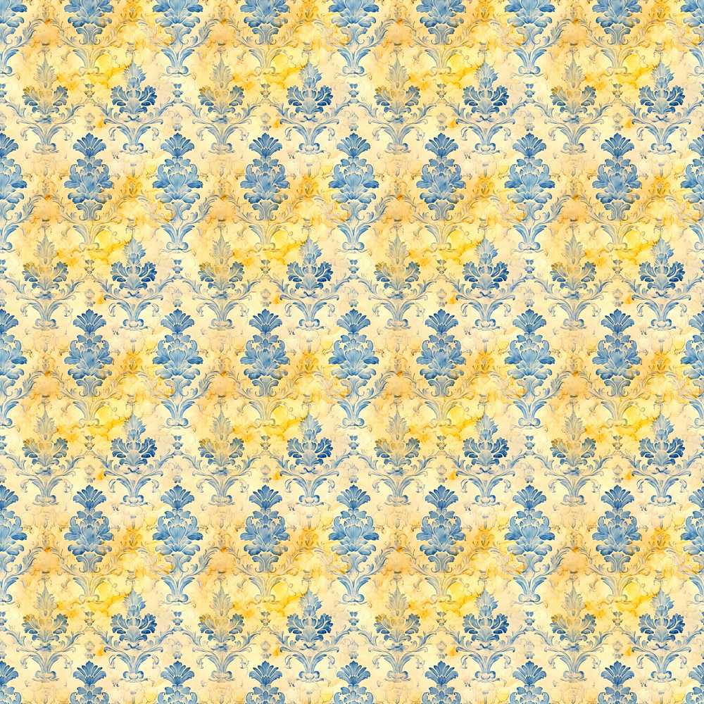 Elegant Blue Gold Marble Effect Damask Art Texture