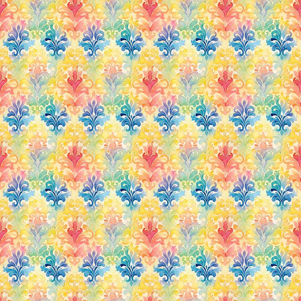Rainbow Watercolor Damask Artistic Decorative Repeat Pattern Design
