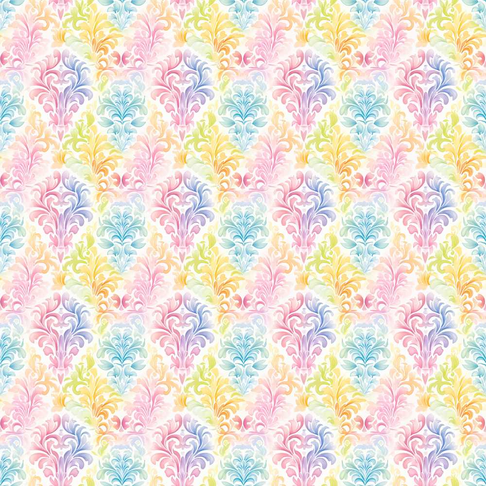 Pastel Rainbow Watercolor Damask Floral Wildflower Pattern Botanical