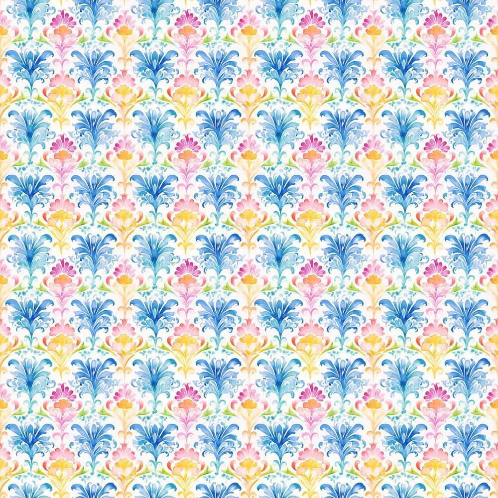 Bright Multicolor Floral Damask Decorative Wildflower Pattern Botanical