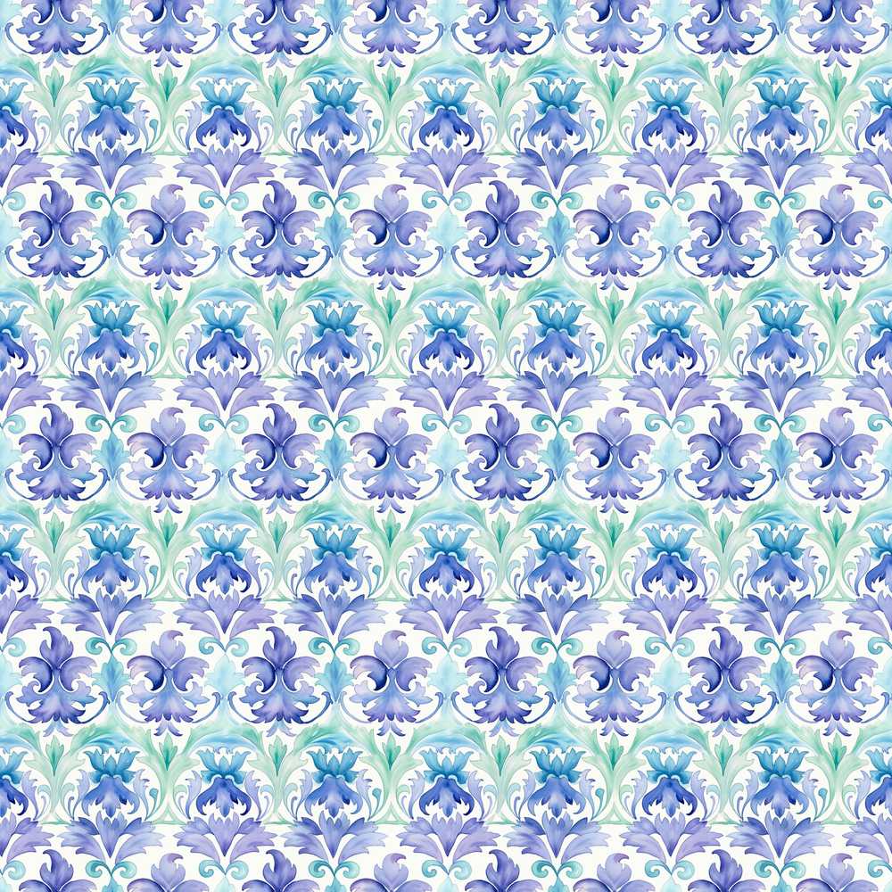 Purple Blue Floral Scroll Vintage Wildflower Pattern Botanical