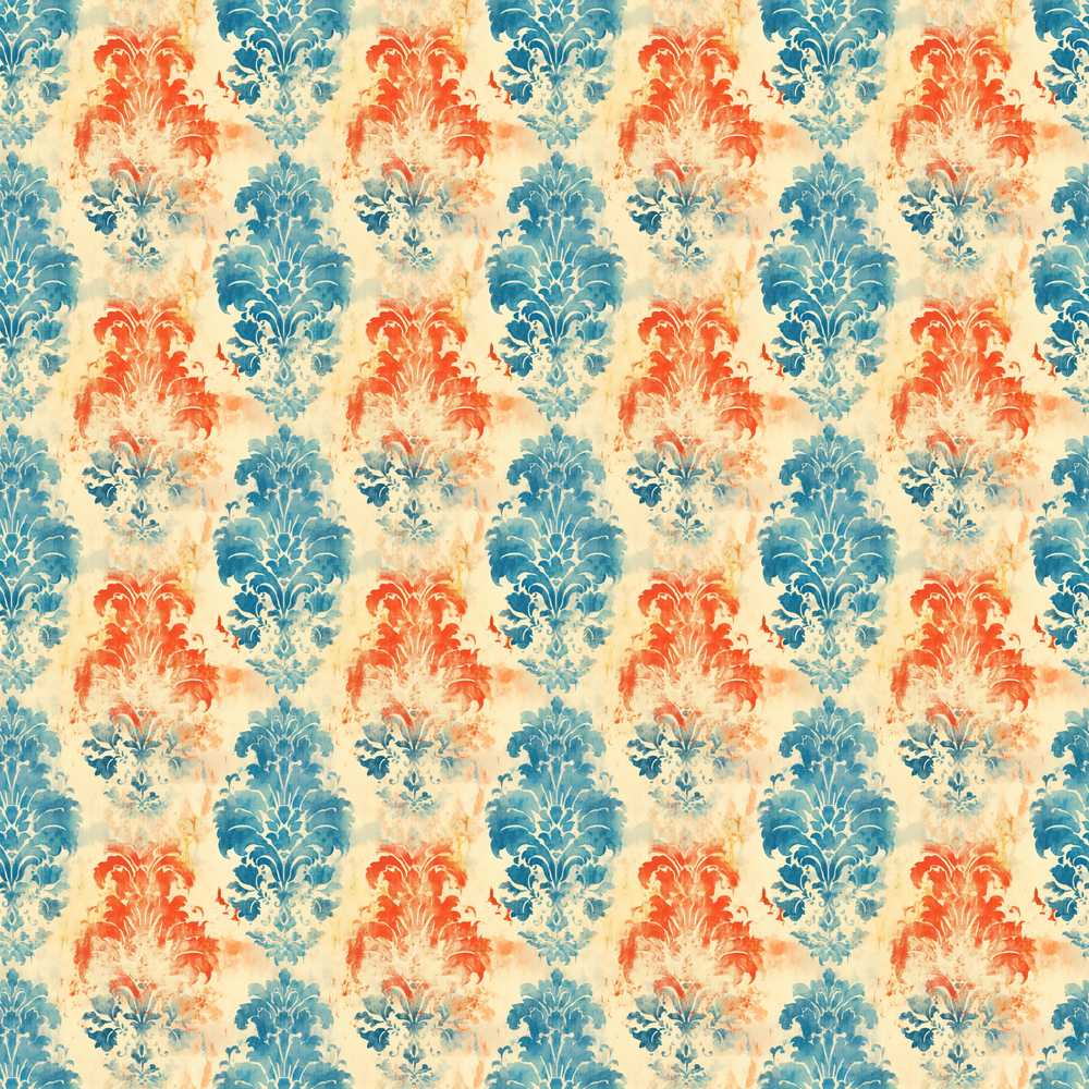 Distressed Blue Red Grunge Damask Decorative Repeat Pattern