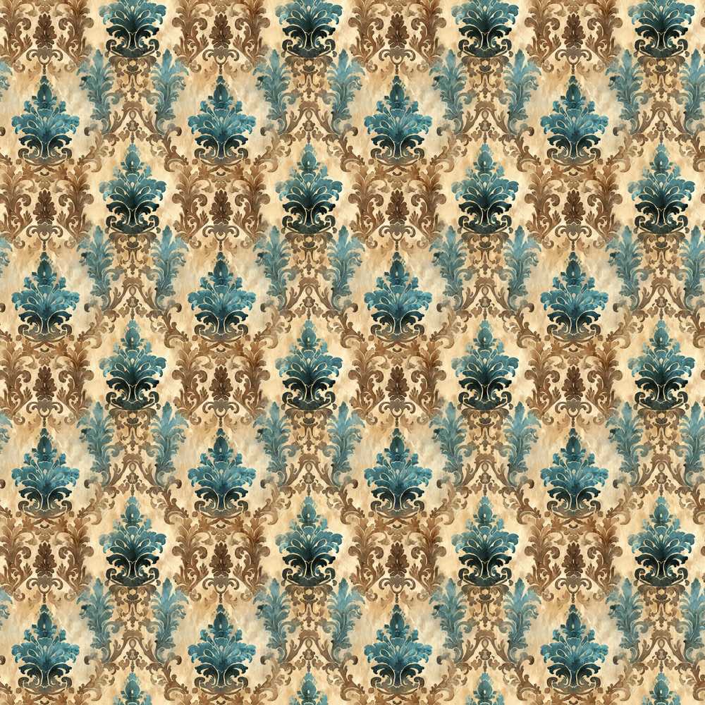 Antique Brown Teal Baroque Damask Classic Decorative Repeat