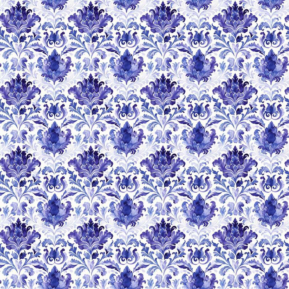 Deep Indigo Floral Damask Vintage Wildflower Pattern Botanical