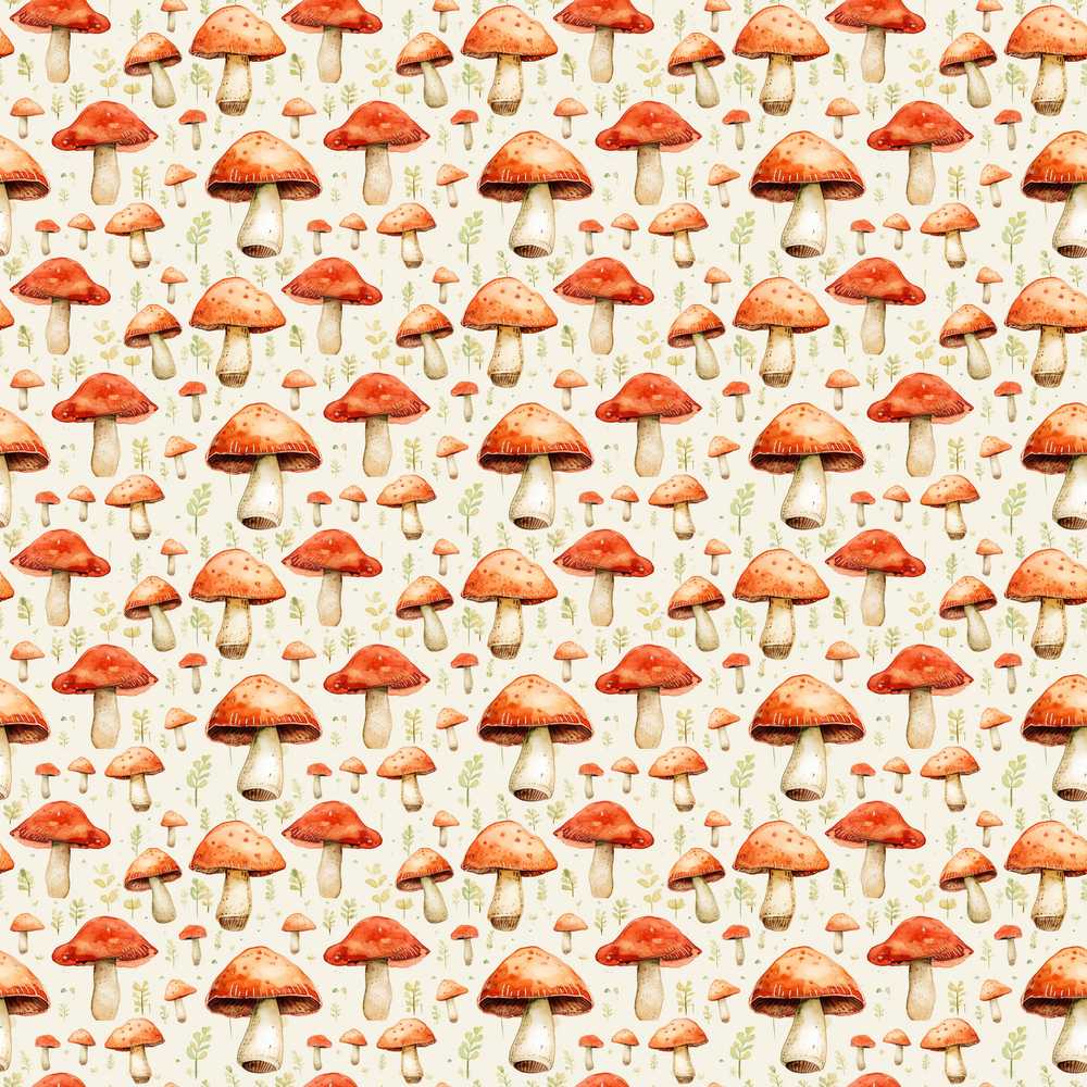 Rustic Orange Mushroom Botanical Wildflower Pattern Decorative