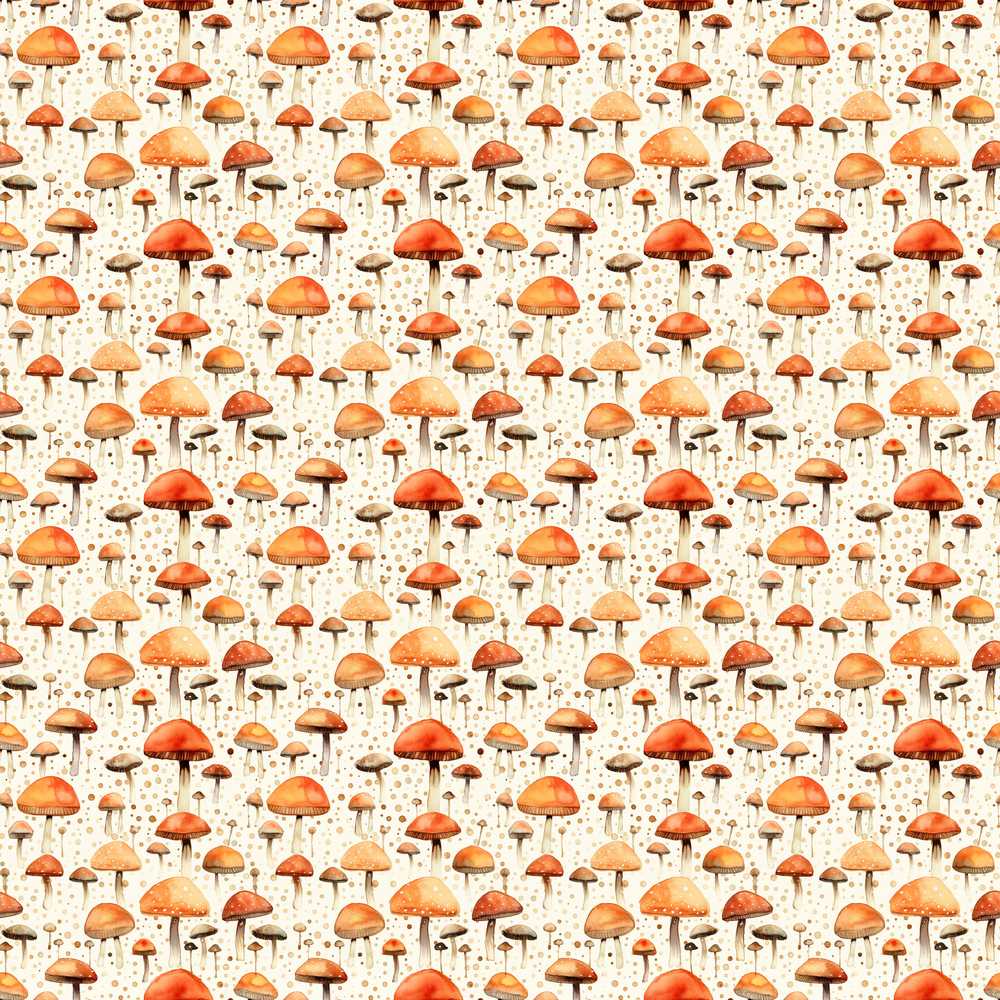 Autumn Mushroom Scatter Warm Earthy Decorative Repeat Pattern