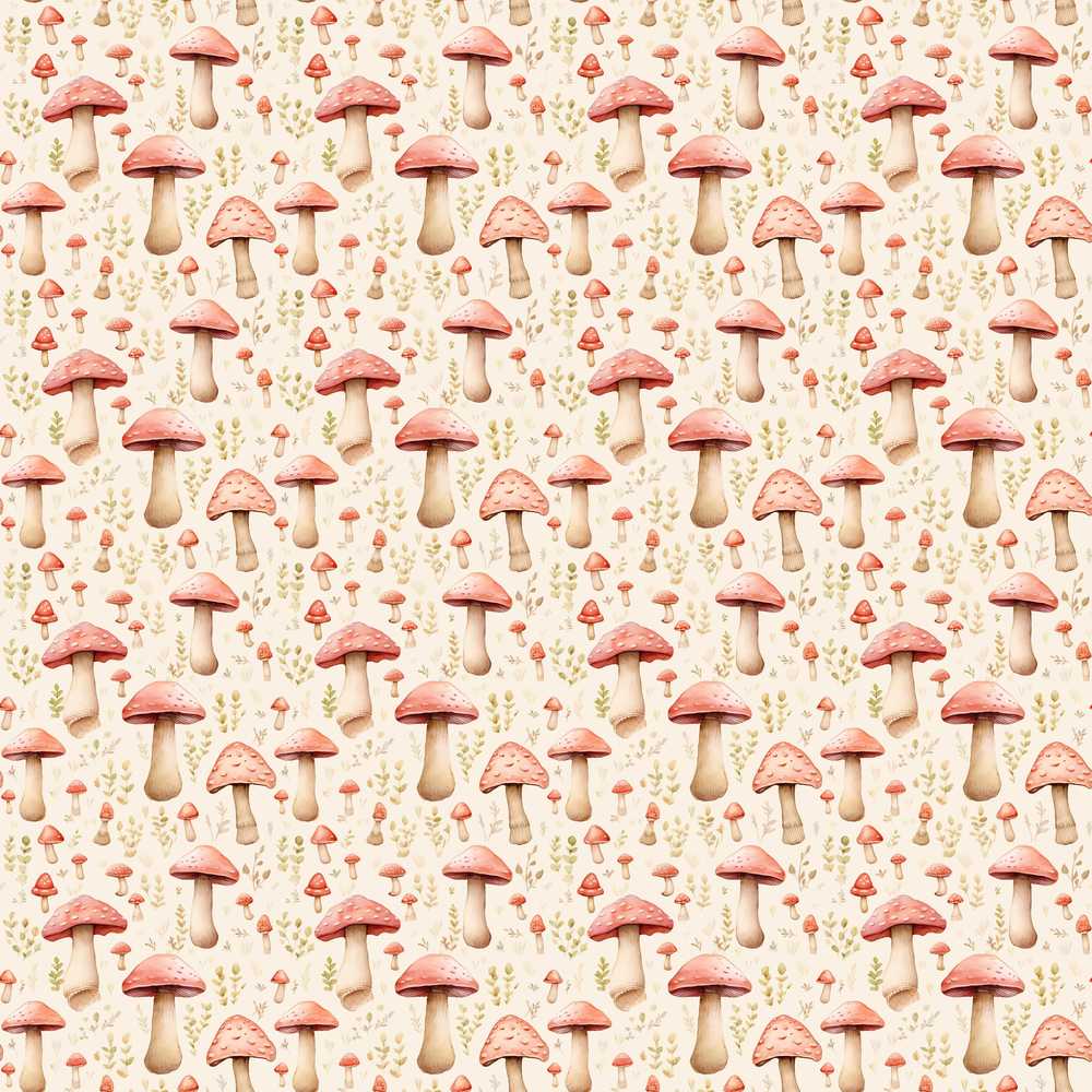 Soft Pink Toadstool Mushroom Woodland Decorative Repeat Pattern