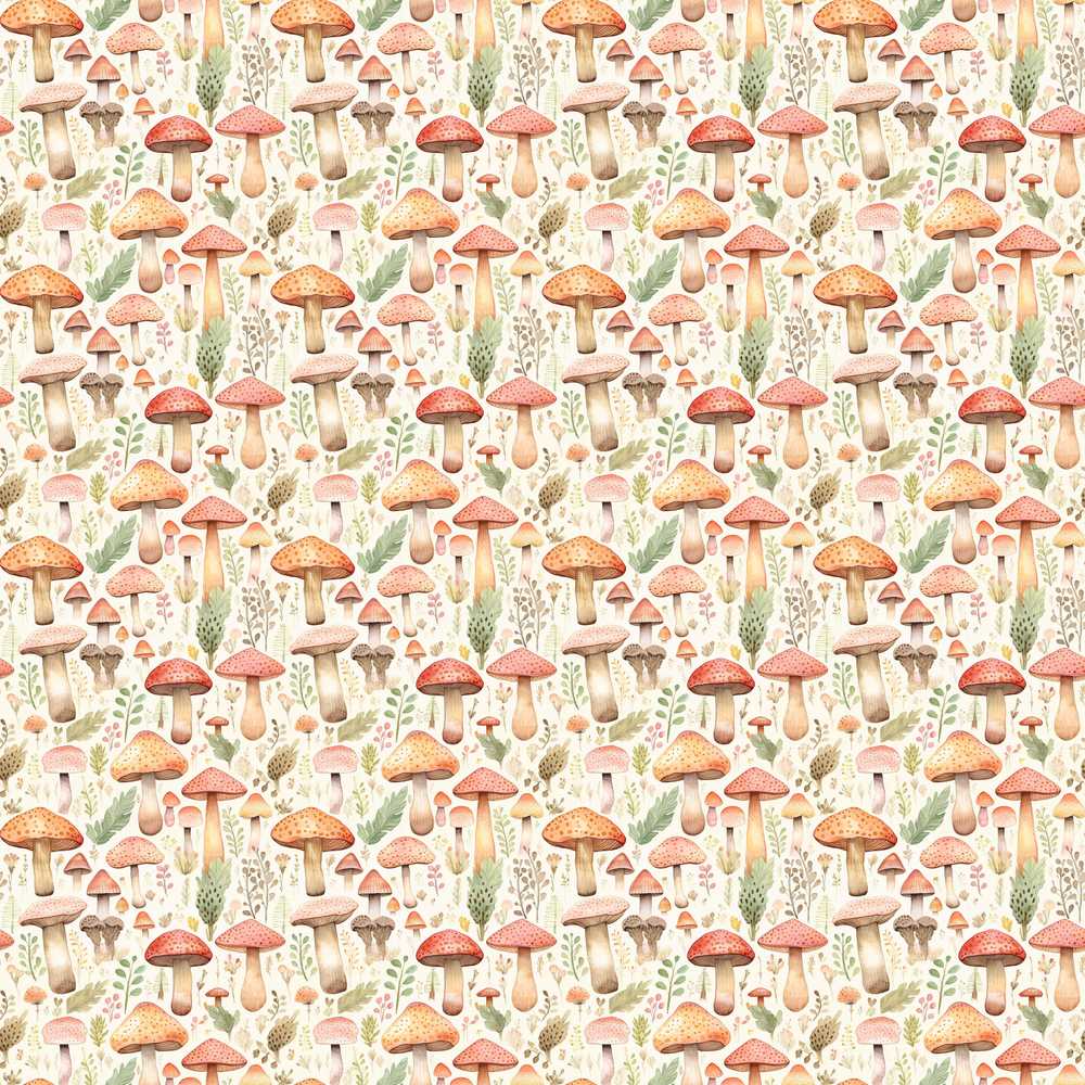 Delicate Botanical Mushroom Meadow Wildflower Pattern Decorative