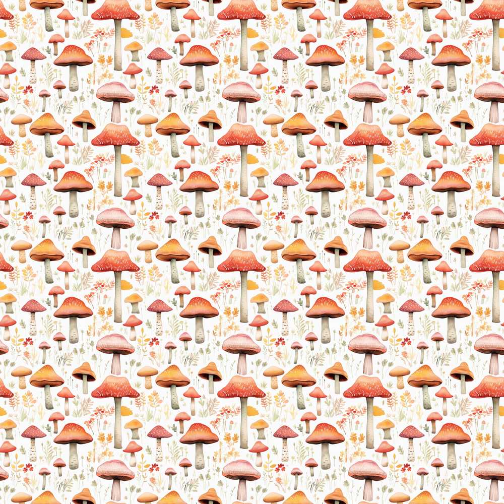 Autumn Orange Woodland Mushroom Botanical Wildflower Pattern