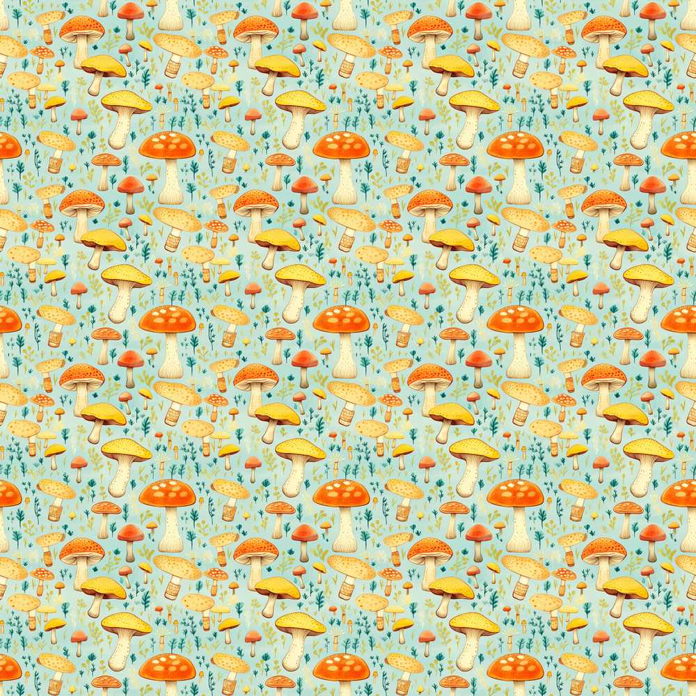 Bright Yellow Mushroom Botanical Garden Wildflower Pattern