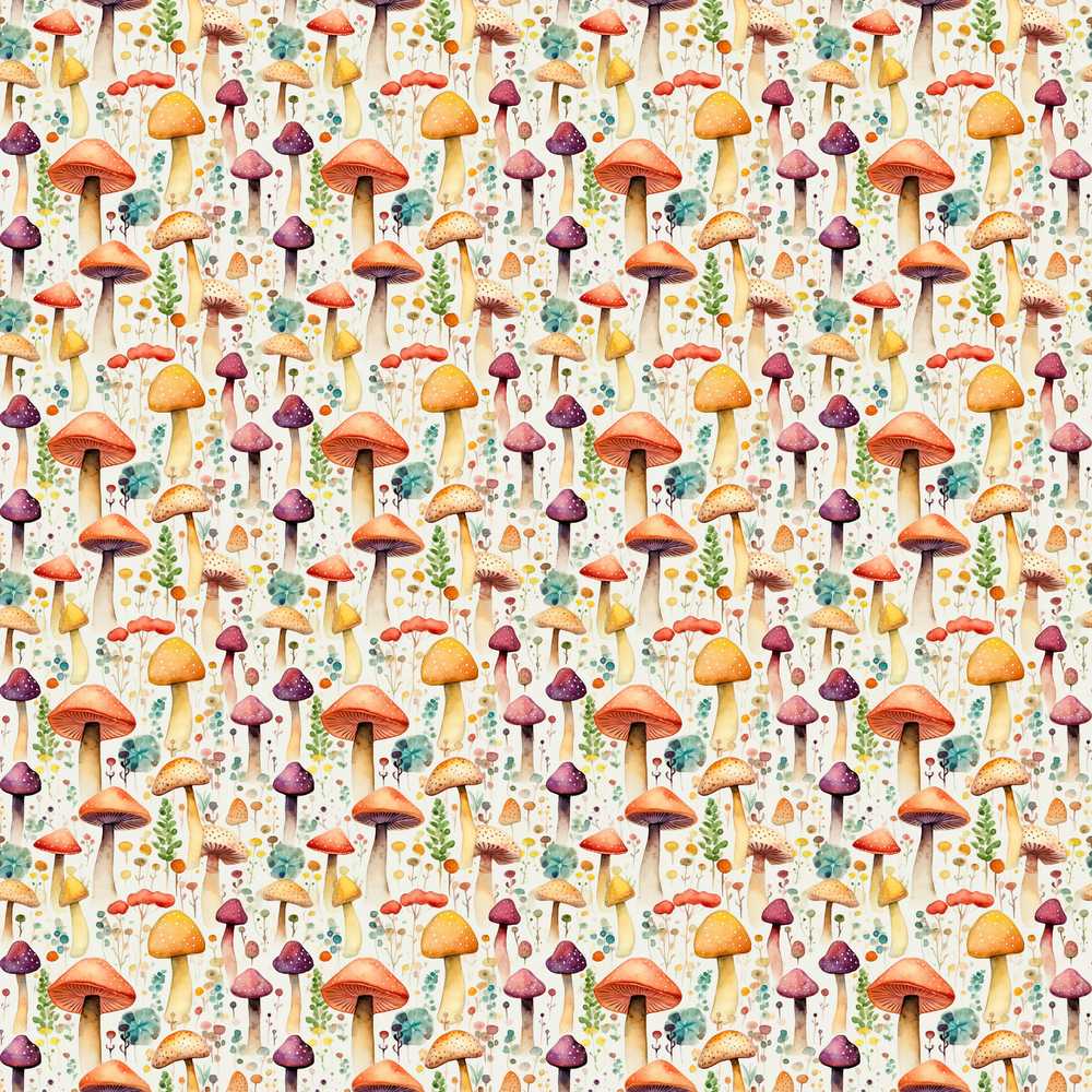 Colorful Whimsical Mushroom Fantasy Garden Decorative Repeat Pattern