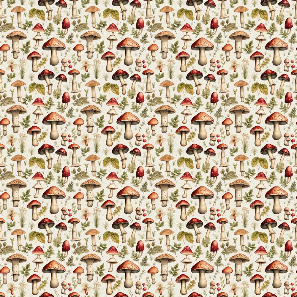 Rustic Woodland Mushroom Leaves Nature Wildflower Pattern Botanical