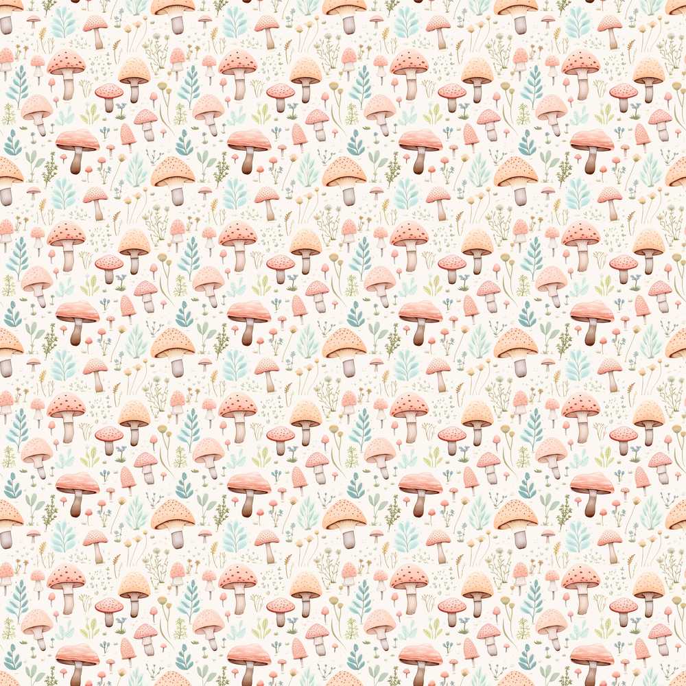 Delicate Pastel Mushroom Botanical Meadow Wildflower Pattern