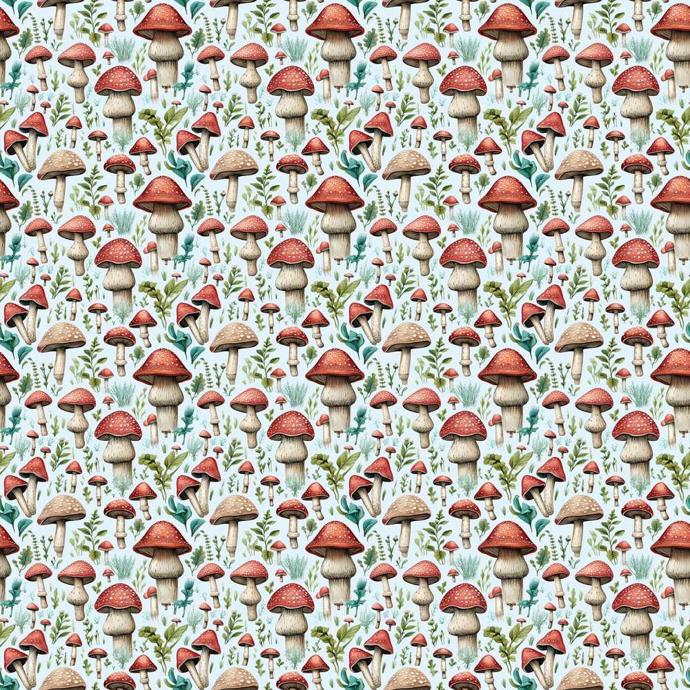 Woodland Red Toadstool Mushroom Botanical Wildflower Pattern