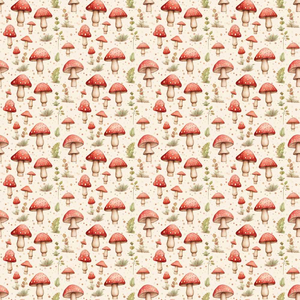 Minimal Red Mushroom Ditsy Nature Decorative Repeat Pattern