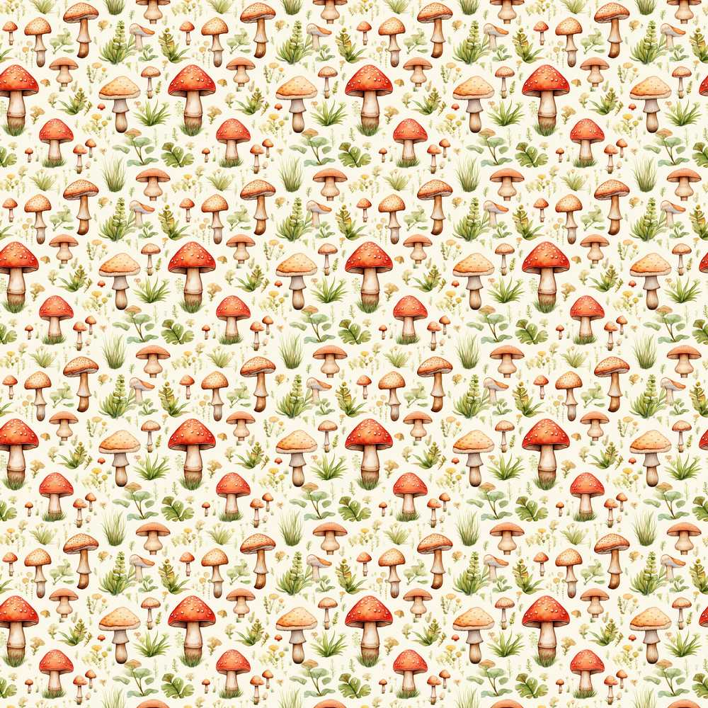 Wild Forest Mushroom Botanical Meadow Wildflower Pattern