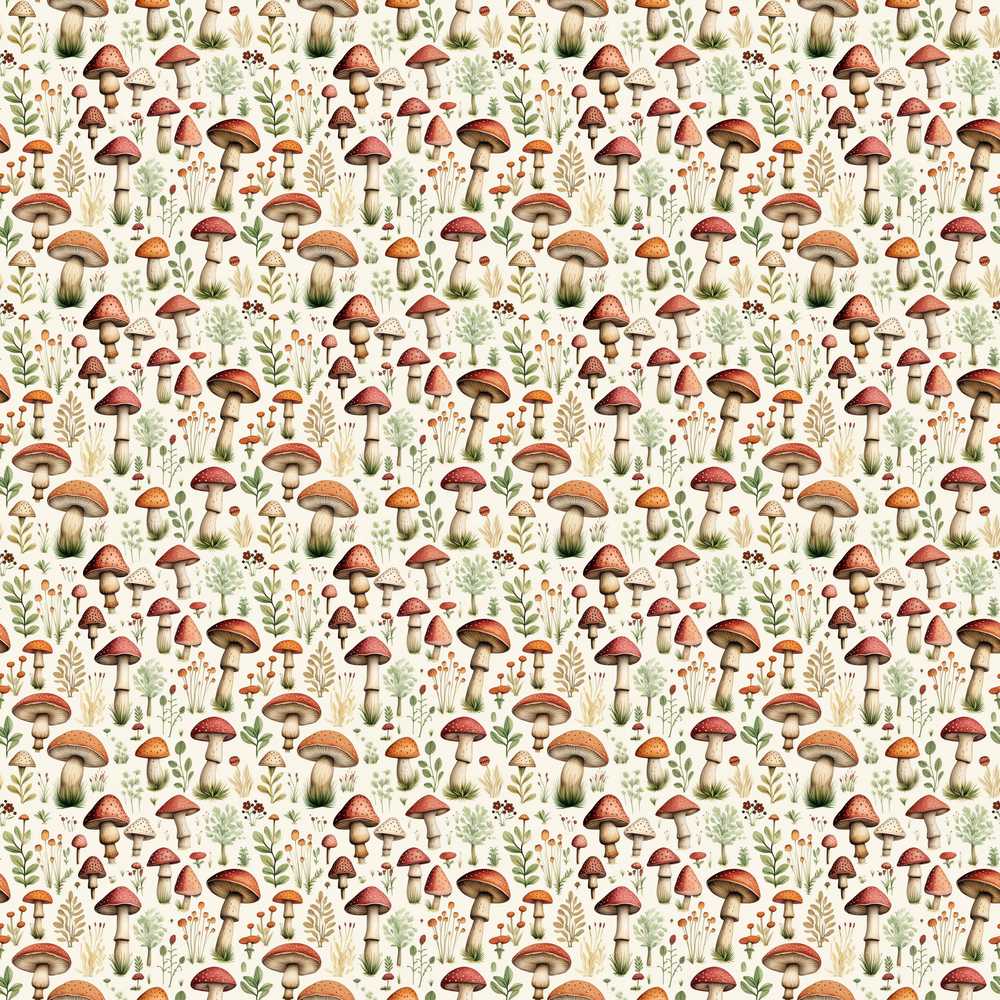 Autumn Woodland Mushroom Leaves Botanical Wildflower Pattern