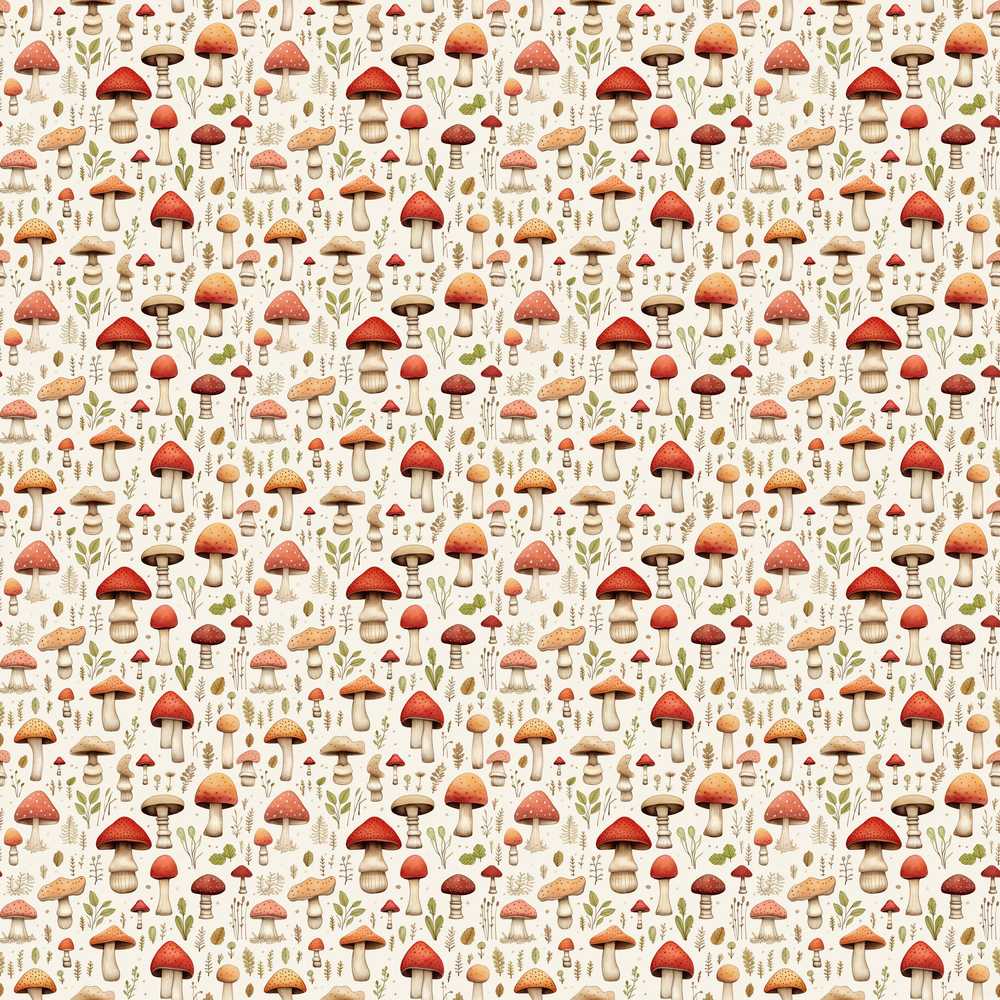 Neutral Earth Tone Mushroom Botanical Wildflower Pattern