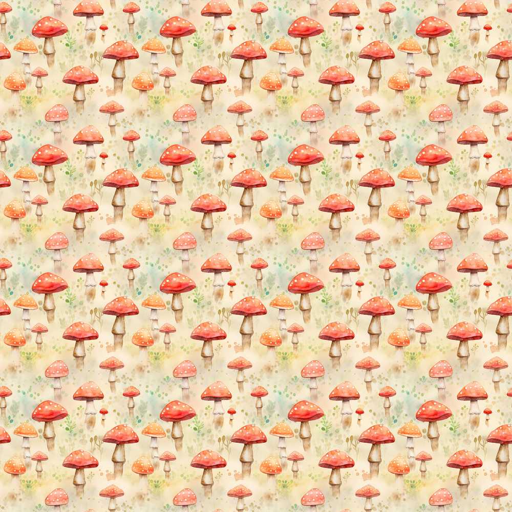 Soft Watercolor Red Mushroom Nature Decorative Repeat Pattern