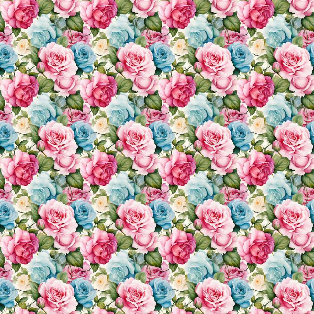 Elegant Pink Blue Rose Floral Wildflower Pattern Botanical