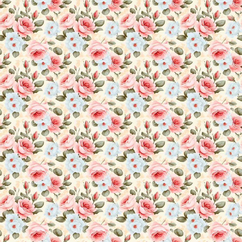 Vintage Rose Blossom Floral Botanical Wildflower Pattern
