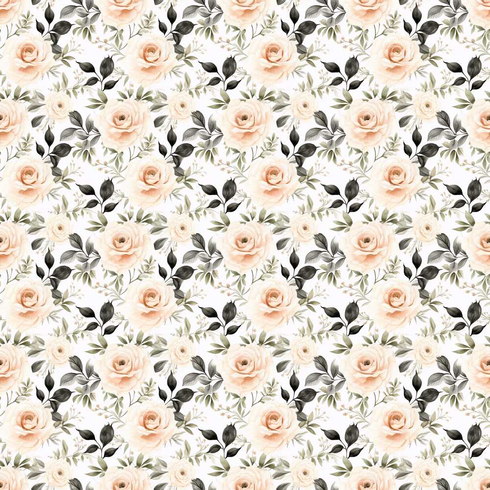 Neutral Cream Rose Botanical Floral Wildflower Pattern