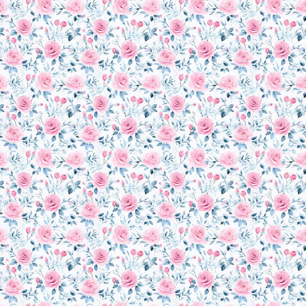 Soft Pink Blue Rose Floral Delicate Wildflower Pattern Botanical