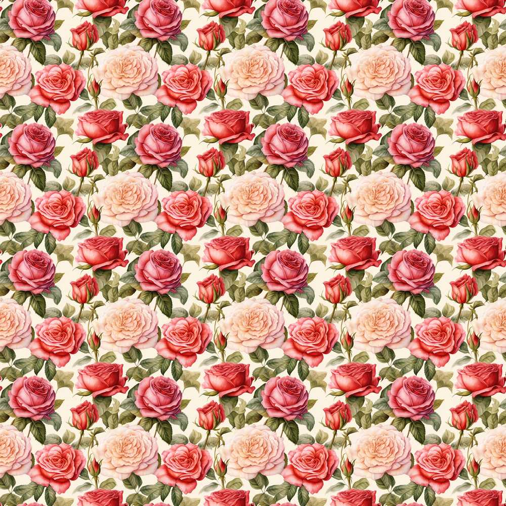 Classic Red Rose Bouquet Floral Wildflower Pattern Botanical