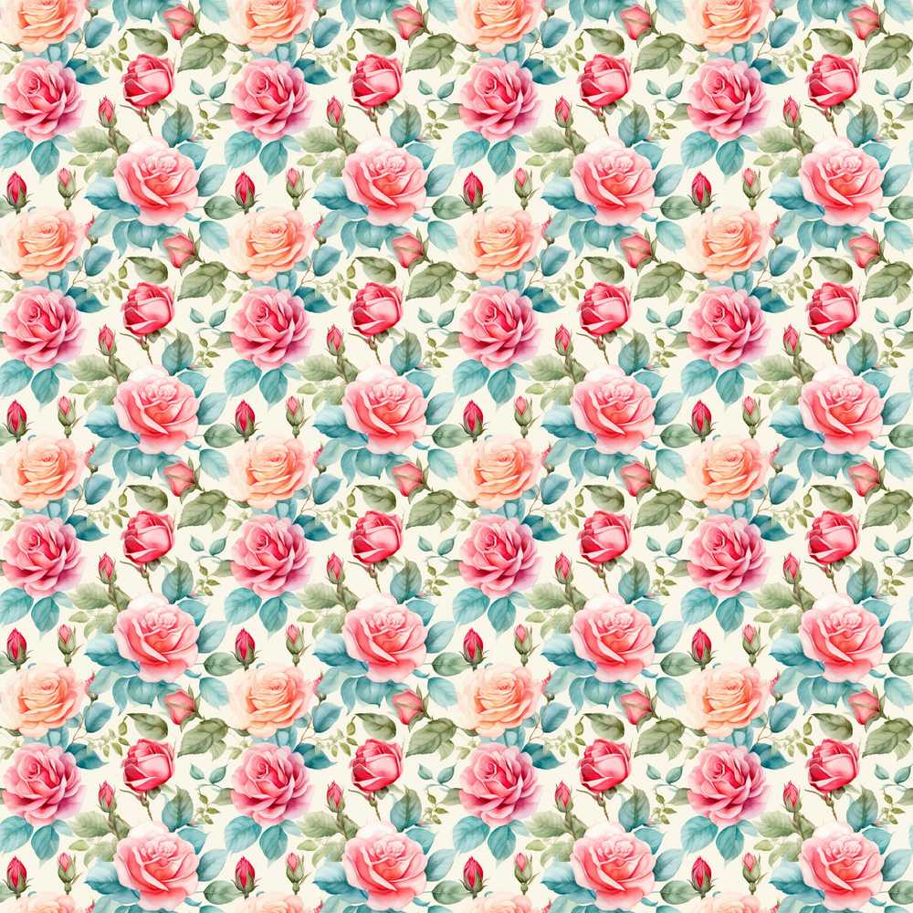 Pastel Pink Peach Roses Floral Wildflower Pattern Botanical